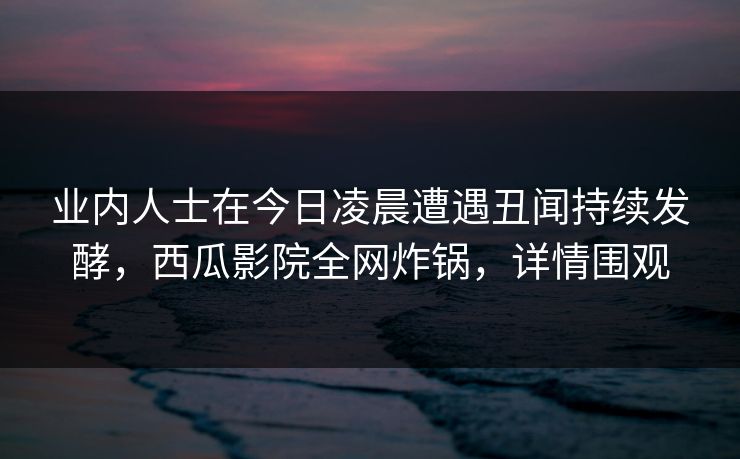 业内人士在今日凌晨遭遇丑闻持续发酵，西瓜影院全网炸锅，详情围观
